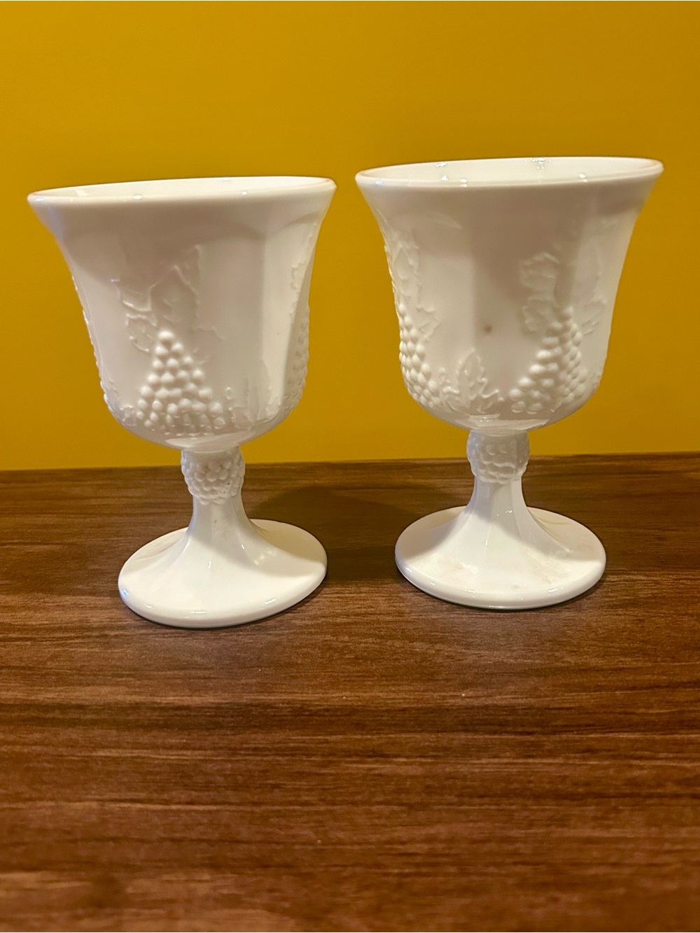 Indiana Glass White Goblet Pair with Raised Grape Motif